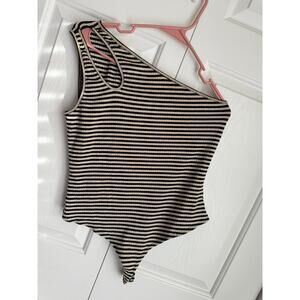 Lovers + Friends black and cream striped one shoulder bodysuit size large